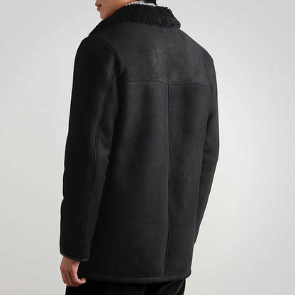 Men’s Black Nubuck Leather Shearling Coat