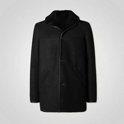 Men’s Black Nubuck Leather Shearling Coat