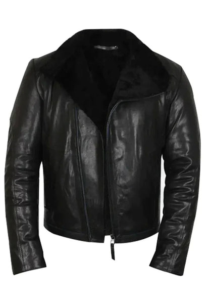 Men’s Black Leather Biker Jacket with Shearling – Bold Winter Essential
