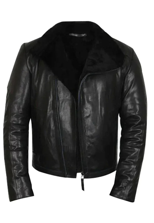 Men’s Black Leather Biker Jacket with Shearling – Bold Winter Essential
