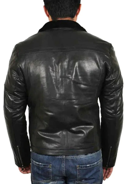 Men’s Black Leather Biker Jacket with Shearling – Bold Winter Essential
