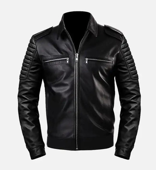 Men’s Slim Fit Black Real Leather Café Racer Jacket