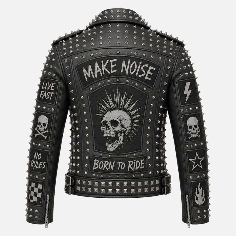 Best punk rock moto jacket for men with skull patches and bold biker styling