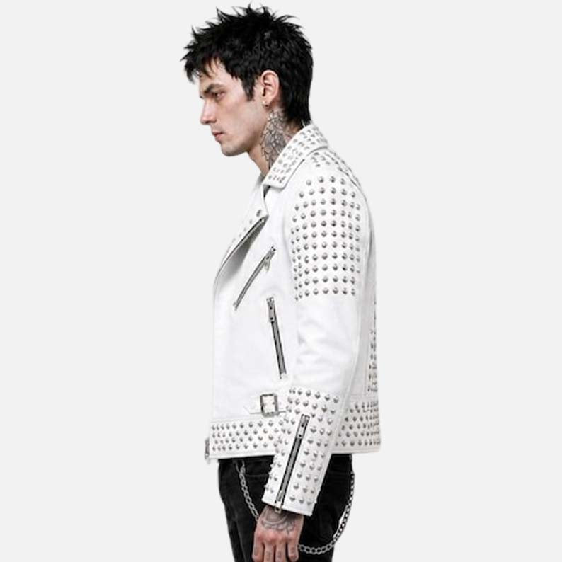 Buy handmade studded leather moto jacket for men crafted from top grain cowhide leather