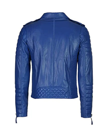 Men’s Real Blue Biker Leather Jacket – Bold Slim Fit Motorcycle Style

