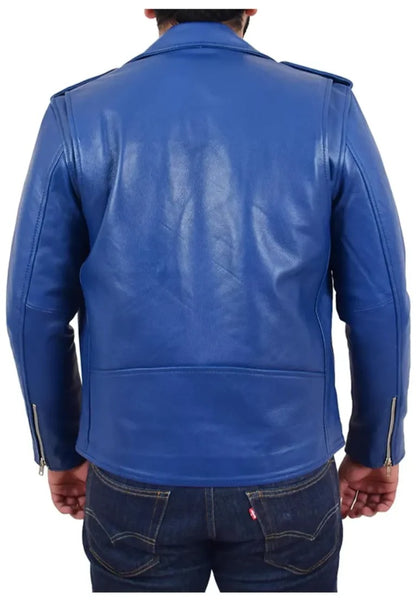 Men’s Blue Rock Biker Leather Jacket – Bold Edge, Classic Rock Vibes