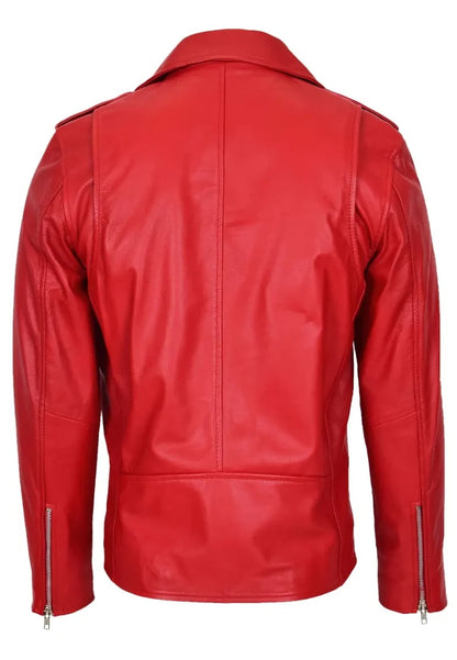Men’s Red Brando Leather Biker Jacket – Bold Attitude, Classic Rebel Style