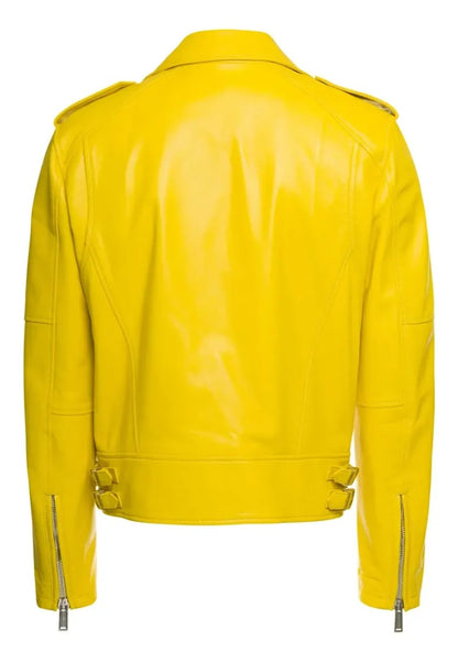 Men’s Bright Yellow Moto Biker Leather Jacket