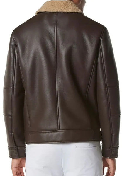 Men’s Brown Leather Moto Jacket with Shearling – Rugged & Warm Style