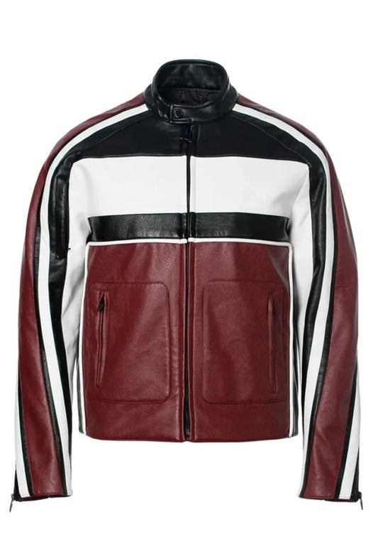 Men’s Burgundy Leather Biker Jacket – Bold Streetwear Moto Style