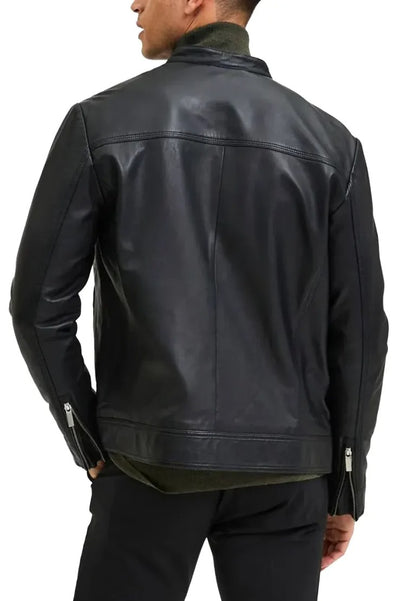 Men’s Black Café Racer Leather Moto Jacket – Classic Cut, Urban Attitude