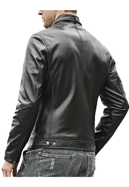 Men’s Matt Black Leather Cafe Racer Jacket – Sleek Moto Classic
