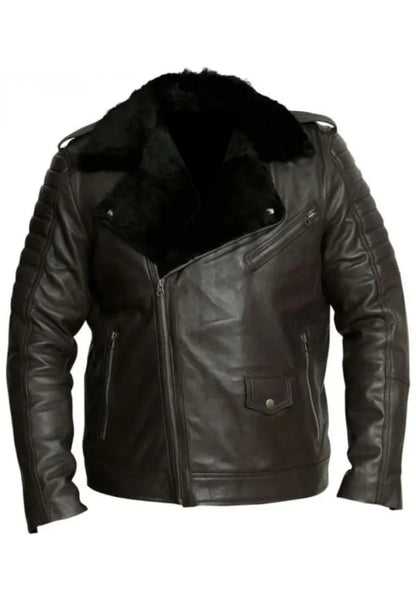 Men’s Dark Brown Leather Shearling Jacket – Warm & Stylish Moto Outerwear
