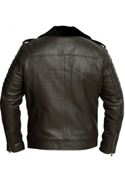 Men’s Dark Brown Leather Shearling Jacket – Warm & Stylish Moto Outerwear