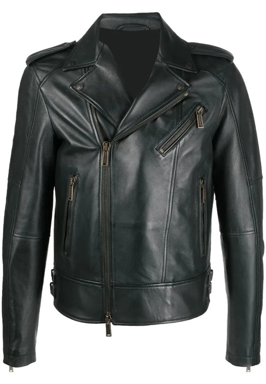 Men’s Dark Green Leather Biker Jacket – Bold Urban Moto Style