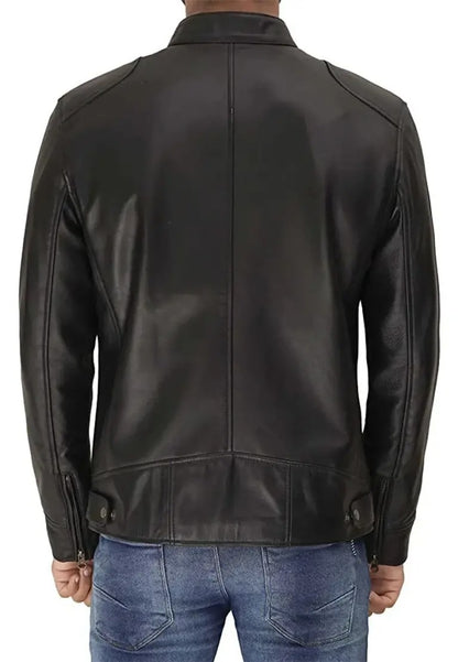 Men’s Dodge Cafe Racer Black Leather Jacket – Slim Fit Motorcycle Outerwear