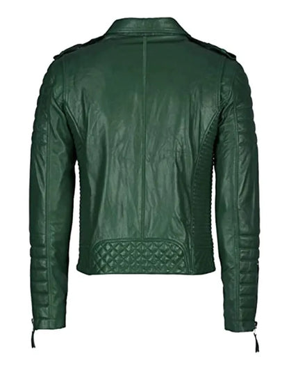 Men’s Slim Fit Green Biker Leather Jacket – Stylish Moto Outerwear for Men