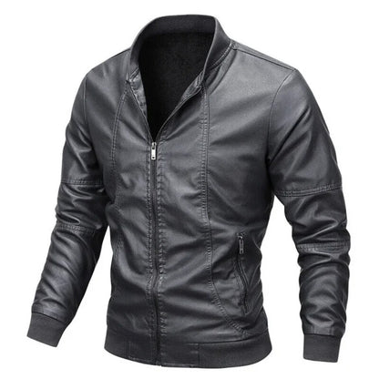 Men’s Grey Leather Motorcycle Bomber Jacket – Stylish Slim Fit Outerwear