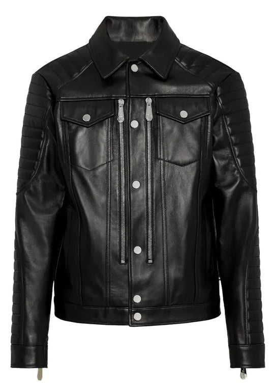 Men’s Iconic Black Leather Moto Jacket – Timeless Biker Style