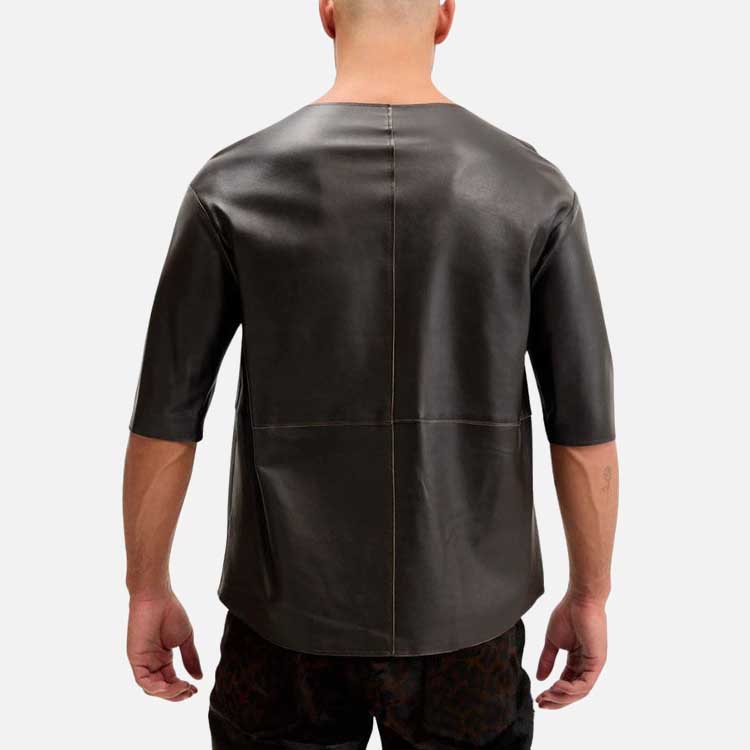 Best lambskin leather t shirt for men with stylish V neck and premium lined interior