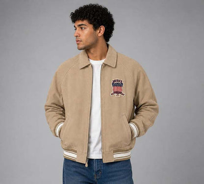 Men's Limited Edition Suede Bomber Jacket with Avirex USA Patch
