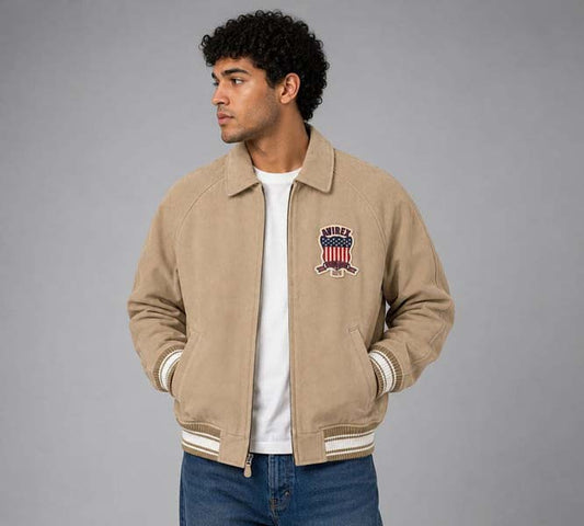 Men's Limited Edition Suede Bomber Jacket with Avirex USA Patch