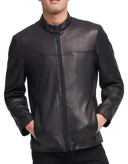 Men’s Modern Black Leather Cafe Racer Jacket