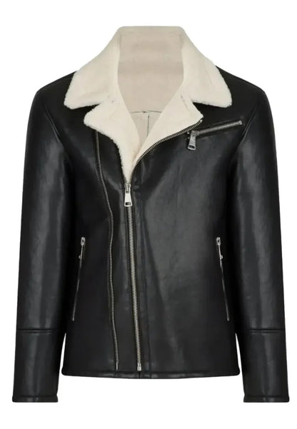Men’s Black Moto Leather Jacket with Shearling – Sleek, Warm & Built to Ride