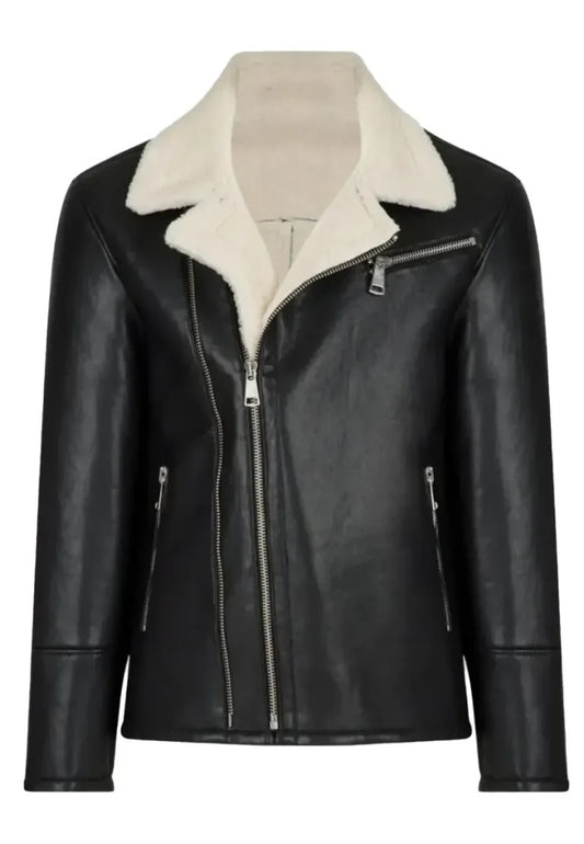 Men’s Black Moto Leather Jacket with Shearling – Sleek, Warm & Built to Ride
