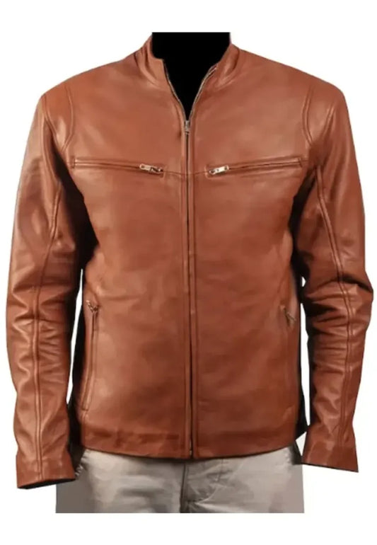 Men’s Motorcycle Brown Leather Jacket – Classic Rider Style