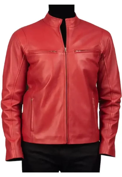 Men’s Motorcycle Red Leather Jacket – Bold Rider Moto Style