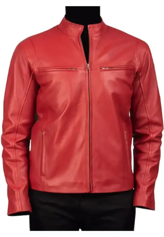 Men’s Motorcycle Red Leather Jacket – Bold Rider Moto Style
