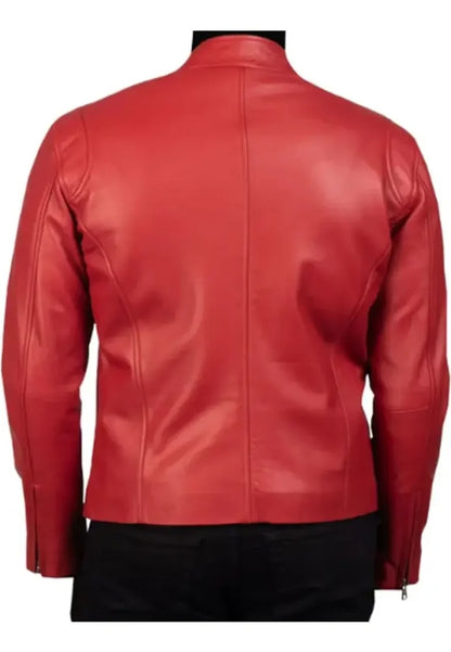 Men’s Motorcycle Red Leather Jacket – Bold Rider Moto Style