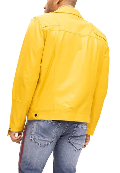 Men’s Yellow Motorcycle Leather Jacket – Bold Ride, High-Impact Style