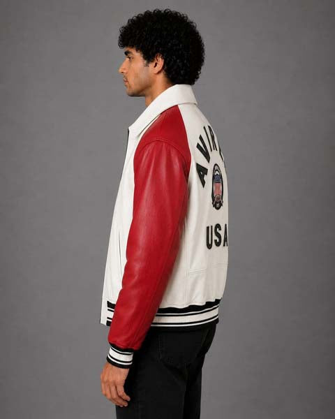 Men's Multicolor Sheepskin Leather Bomber Jacket with Embroidered Patches