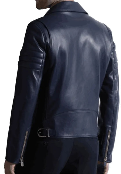 Men’s Trendy Navy Blue Leather Biker Jacket – Sleek, Modern & Street-Ready