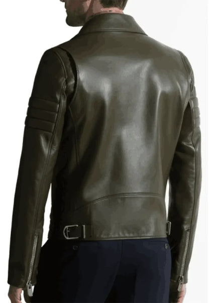 Men’s Olive Green Leather Biker Jacket – Rugged Style with a Modern Edge
