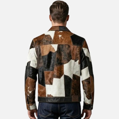 Best hair on cowhide jacket for men with premium patchwork western fashion design