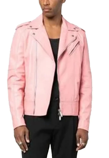 Men’s Bold Pink Leather Biker Jacket
