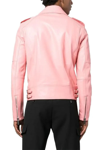 Men’s Bold Pink Leather Biker Jacket