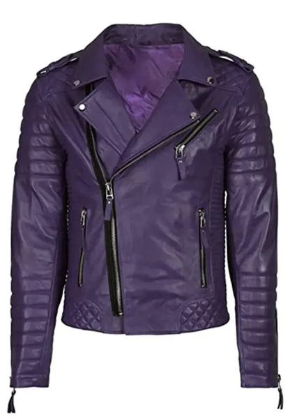 Men’s Slim Fit Purple Biker Leather Jacket – Stylish Motorcycle Outerwear
