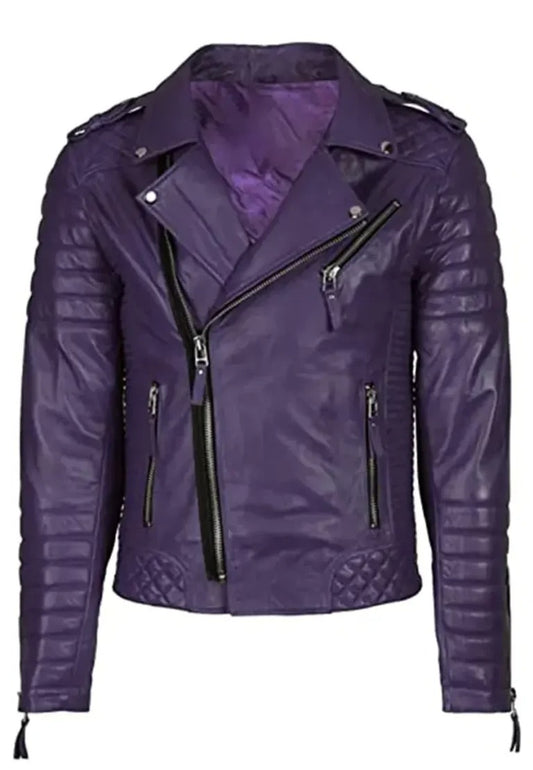 Men’s Slim Fit Purple Biker Leather Jacket – Stylish Motorcycle Outerwear