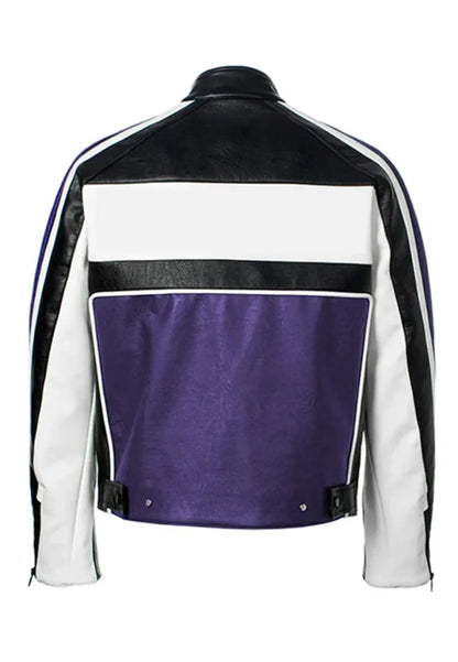 Men’s Purple Leather Biker Racing Jacket – Bold Moto Streetwear Style