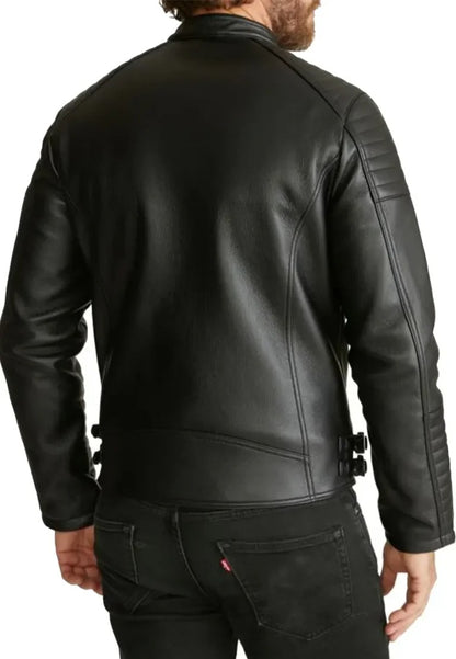 Men’s Black Leather Racer Jacket – Classic Moto Style