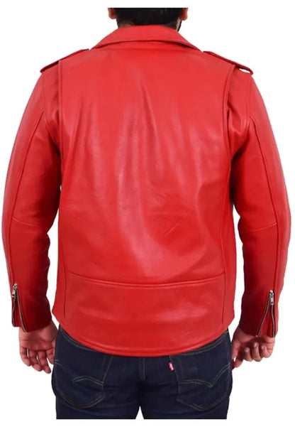 Men’s Red Leather Rock Biker Jacket – Bold Moto Streetwear for Men