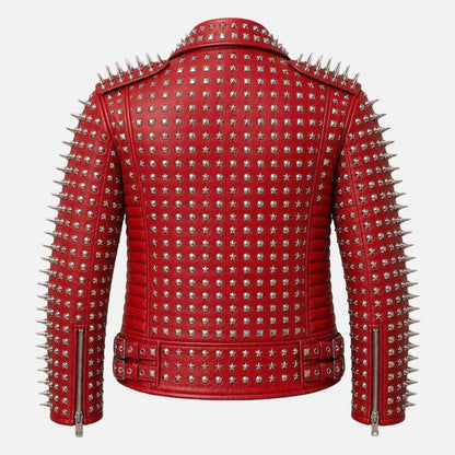 Best punk rock red biker jacket with metal studs and fitted silhouette