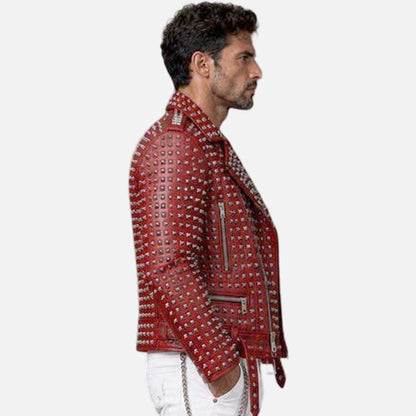 Affordable punk leather jacket buy online in bold red biker style