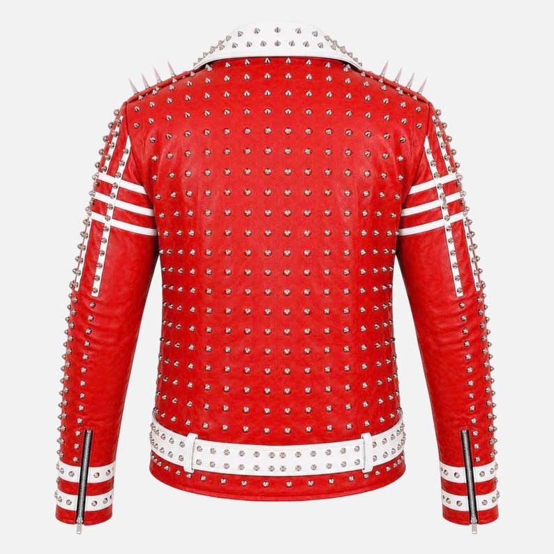 Best red moto biker jacket with studded lapel collar and silver hardware