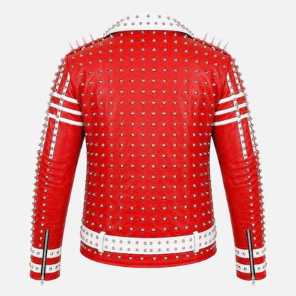 Best red moto biker jacket with studded lapel collar and silver hardware
