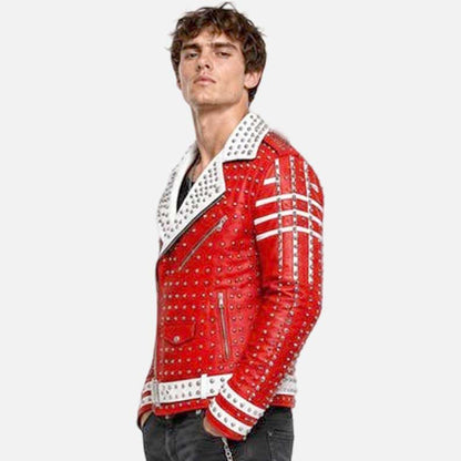 Affordable red racing moto jacket buy online with handcrafted biker leather design